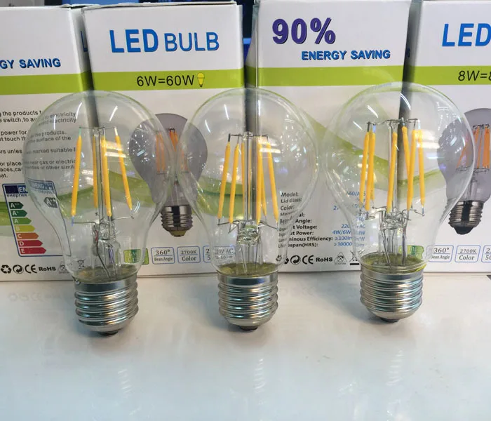 

1PCS LED Edison Bulb Indoor LED Light Clear Glass AC 220V- 240V E27 A60 CE 2W 4W 6W 8W LED Filament Bulb