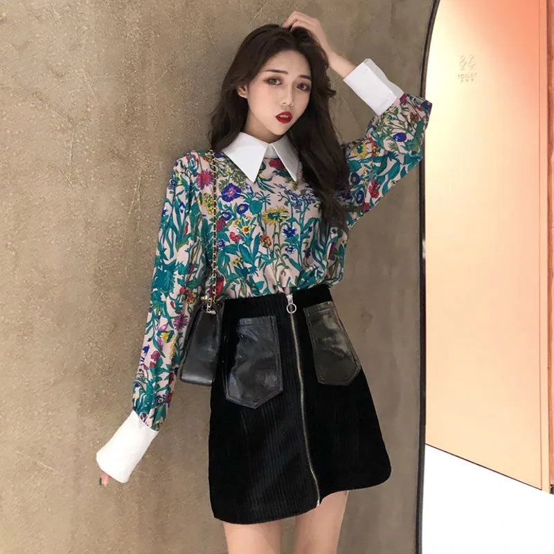 Цветочные moda feminina blusas винтажные модные брендовые весенние женские блузки Питер