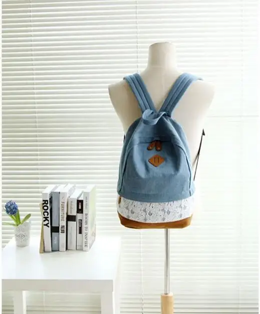 1 piece Floral Lace +Denim Canvas Women Bag Backpack School bag For Teenagers Ladies Girl Back Pack Schoolbag Bagpack Mochila | Багаж и