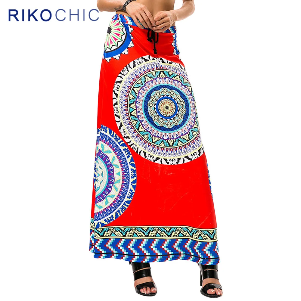 Rikochic Лето Повседневное Макси бохо-юбка Этническая Круглый Цветок dashiki печати