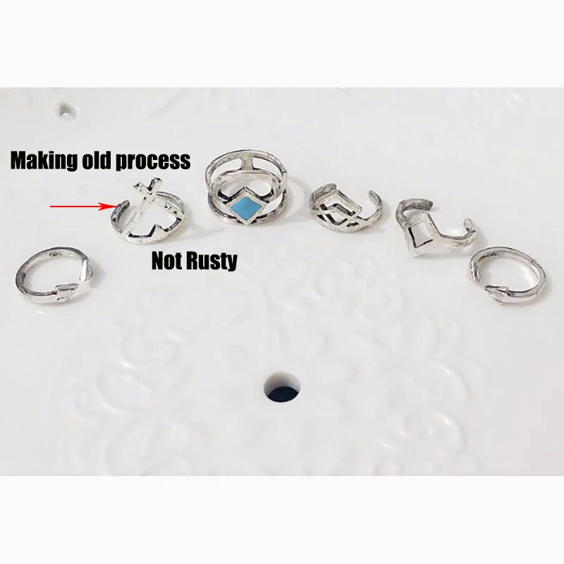 6 шт. винтажное турецкое пляжное кольцо в стиле панк с геометрическим узором