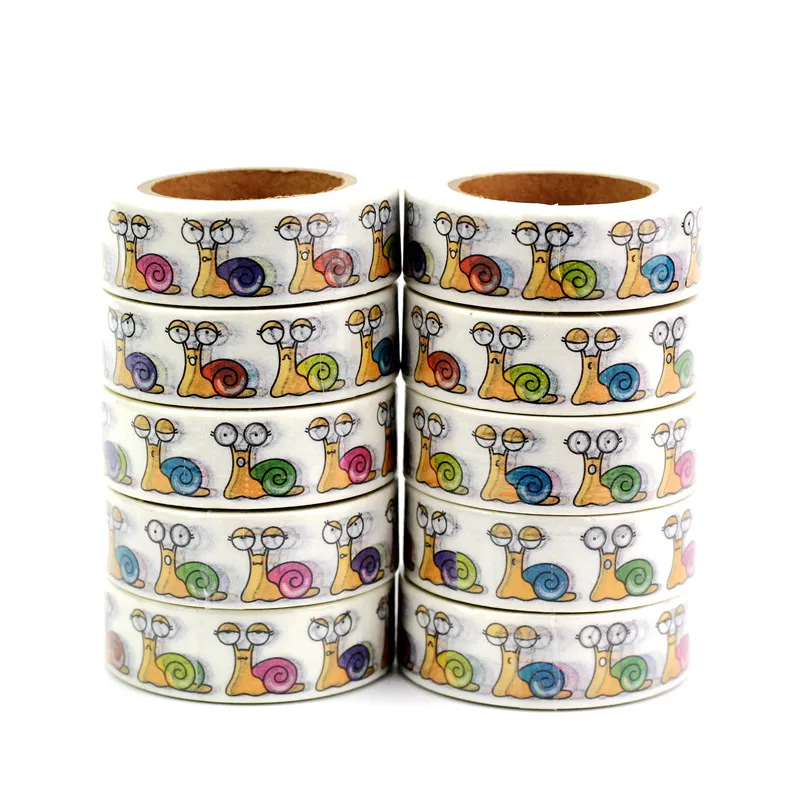 

10PCS/lot Decorative Cute Snails Washi Tapes Paper for Planner Scrapbooking Bullet journal Adhesive Tapes 15mmx10m School Supply