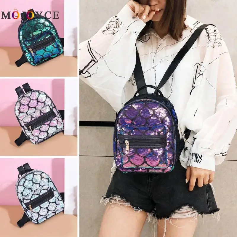 Sequins PU Leather MIni Backpack Women Fashion Glitter Knapsack PU Leather Backpack sac a dos