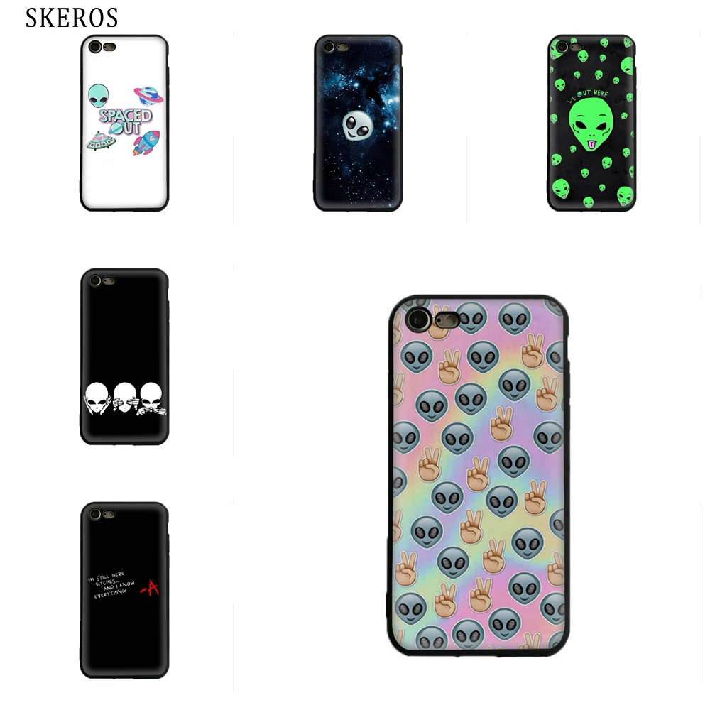 Мягкий силиконовый чехол SKEROS Alien Emojic emoji из ТПУ для телефона Iphone X 5 5S Se 6 S 7 8 Plus # oa544 |