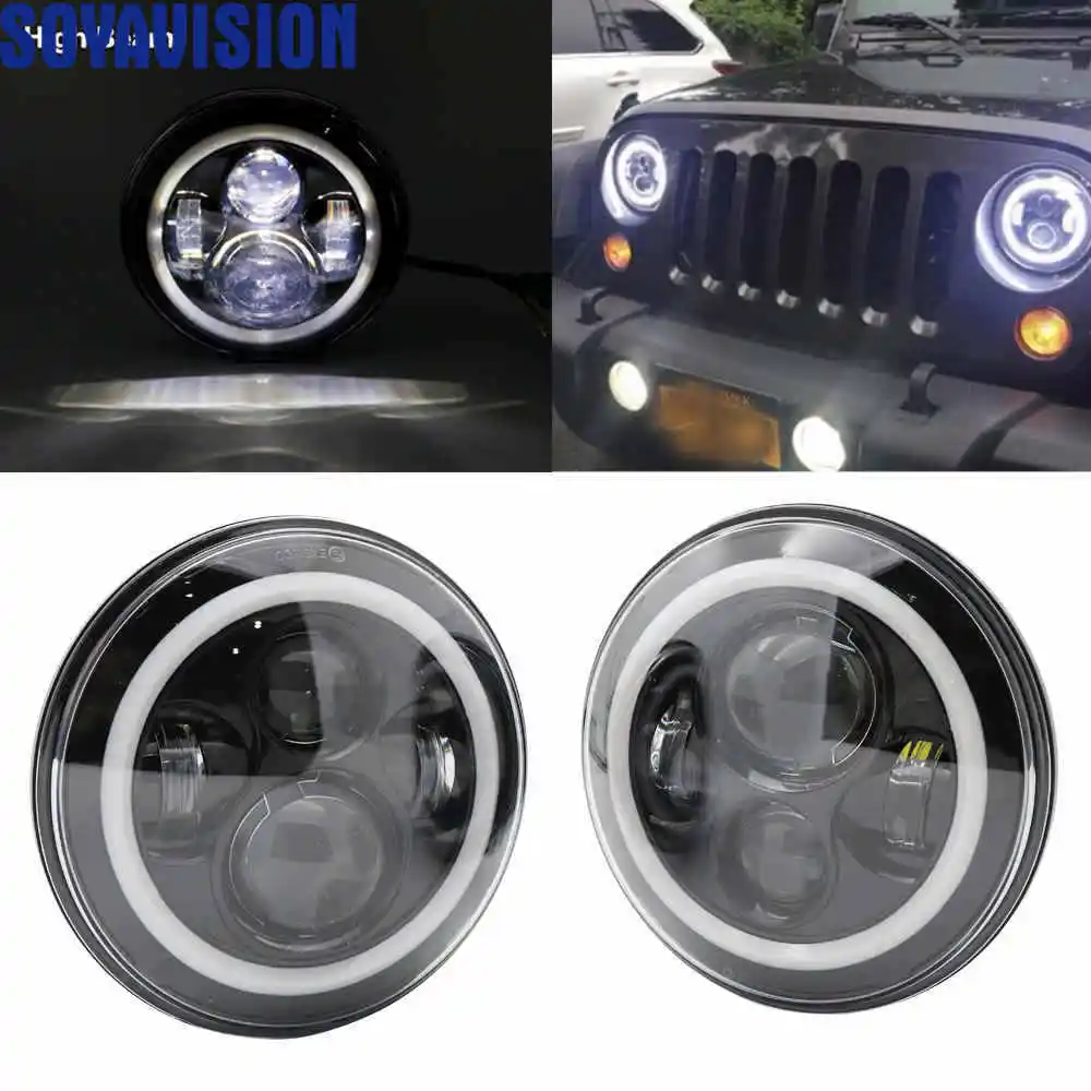 2 шт. 7 &quotсветодиодный H4 фара ангел глаз лампа дюймов. Налобный фонарь для JEEP JK TJ Lada
