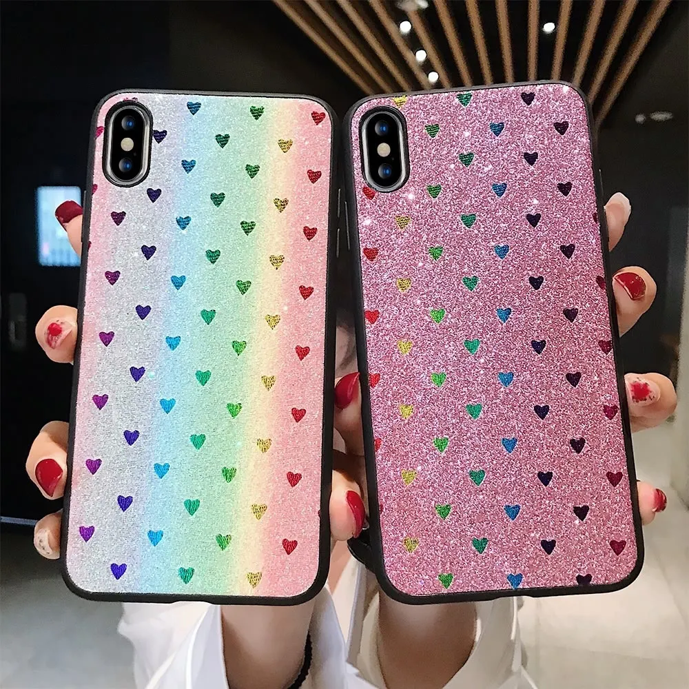 L-FADNUT Love Heart Silicone Phone Case For iPhone 7 Plus 8 6S 6 Bling Shockproof Soft Bumper Cover Xr X Xs Max Capa |