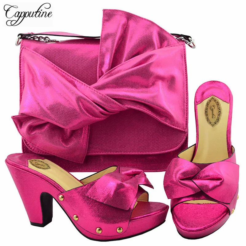 

Capputine High Quality Italian Shoes With Matching Bags Set African Style Women High Heels Shoes And Bag Set For Wedding Dress