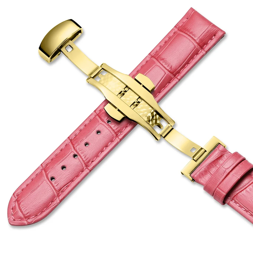 Pink with gold CHIMAERA ремешки для часов 12 мм 14 мм 16 мм 18 мм 19 мм 20 мм женский белый красный розовый браслет из натуральной телячьей кожи женский ремешок для девочек - Цвет ремешка: Pink with gold