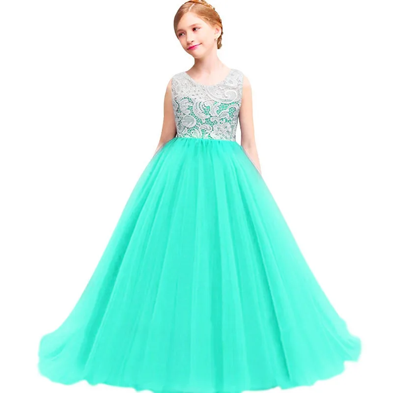 Girl's clothes Flower Girl Dresses Ball Gown White Lace Sleeveless Long Wedding Pageant First Communion for Girls | Детская одежда
