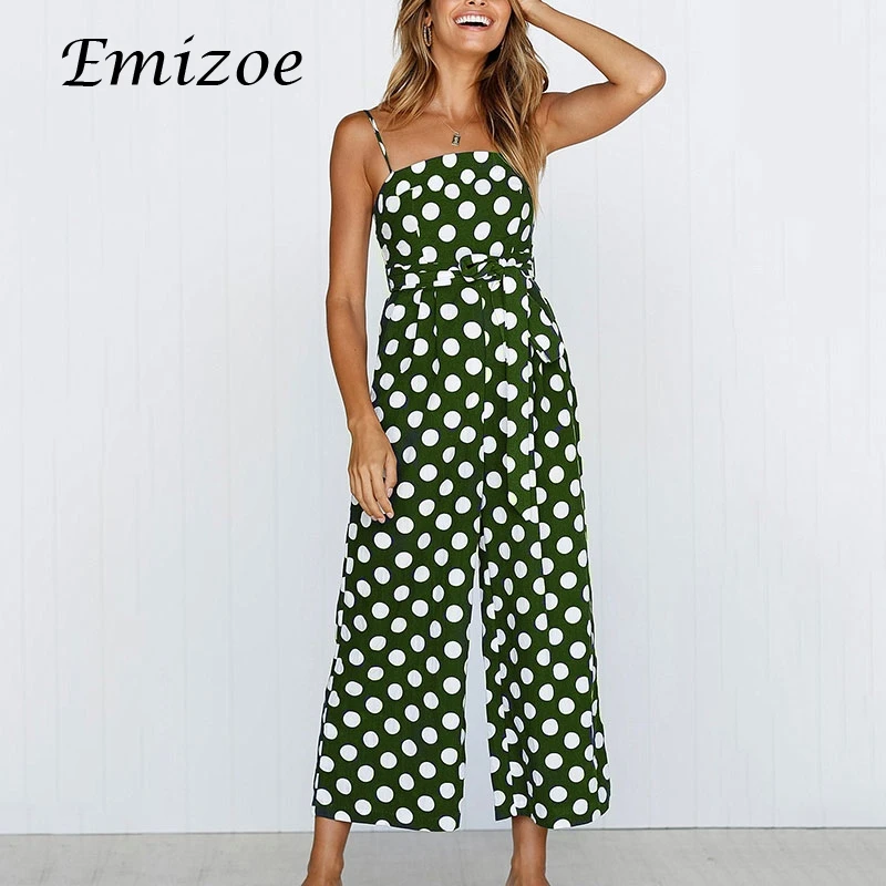 Emizoe 2018 summer elegant polda dot jumpsuit rompers women bodycon strap long streetwear female overalls jumpsuits | Женская одежда