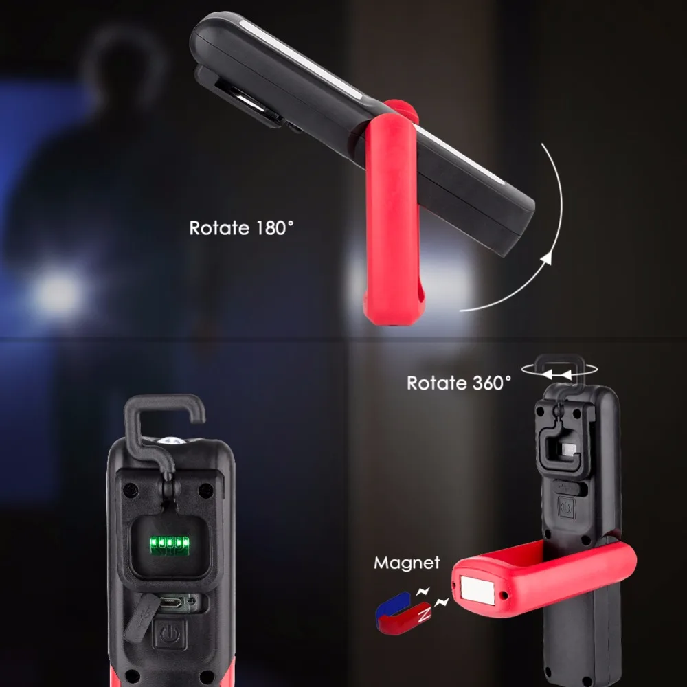 USB Перезаряжаемые вспышка светильник XPE + COB светодиодный магнит Рабочая Лампа