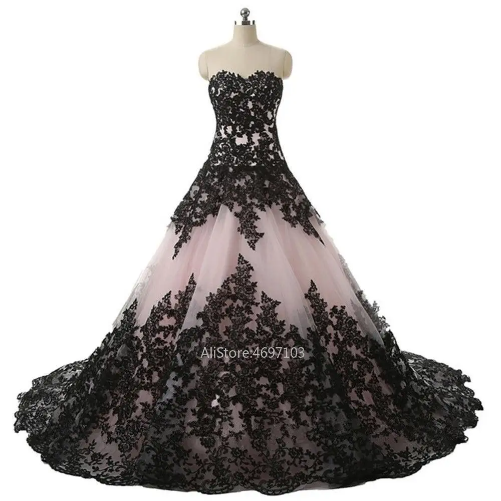 New Gothic Black Pink Lace Appliques Prom Dress Evening A Line Bridal Ball Gowns Princess Formal Occasion Custom Plus Size | Свадьбы и