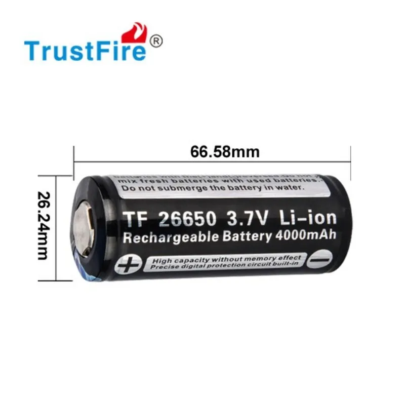 TrustFire 26650 3 7 V 4000mAh литий-ионный аккумулятор высокой емкости с PCB защитой для