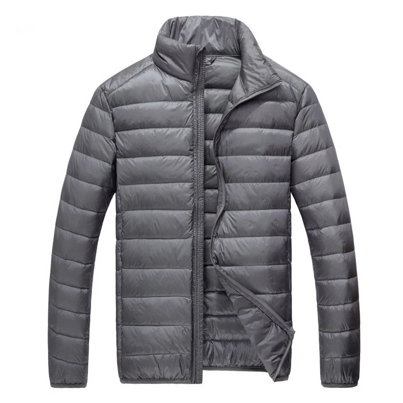 Winter Fashion Brand Ultra Light Duck Down Jacket Men Stand Collar Streetwear Feather Coat Packable Waterp Warm Men Clothing - Цвет: Gray
