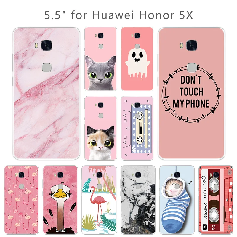 Мягкие силиконовые чехлы для Huawei Honor 5X полная защита розовая задняя крышка 5 X X5 GR5