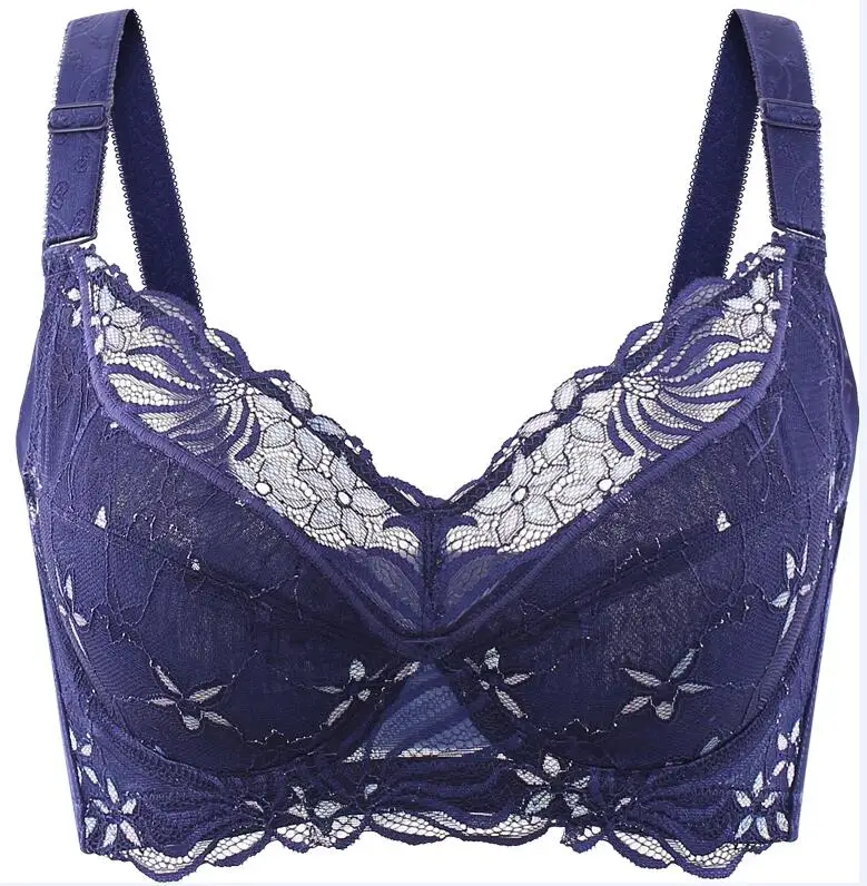 Blue 34 36 38 40 42 44 46 48 B C D E F G H BAICLOTHING Big Size Womens Full Coverage Underwire Lace Floral Embrodiery Bra Lingerie - Color: Blue