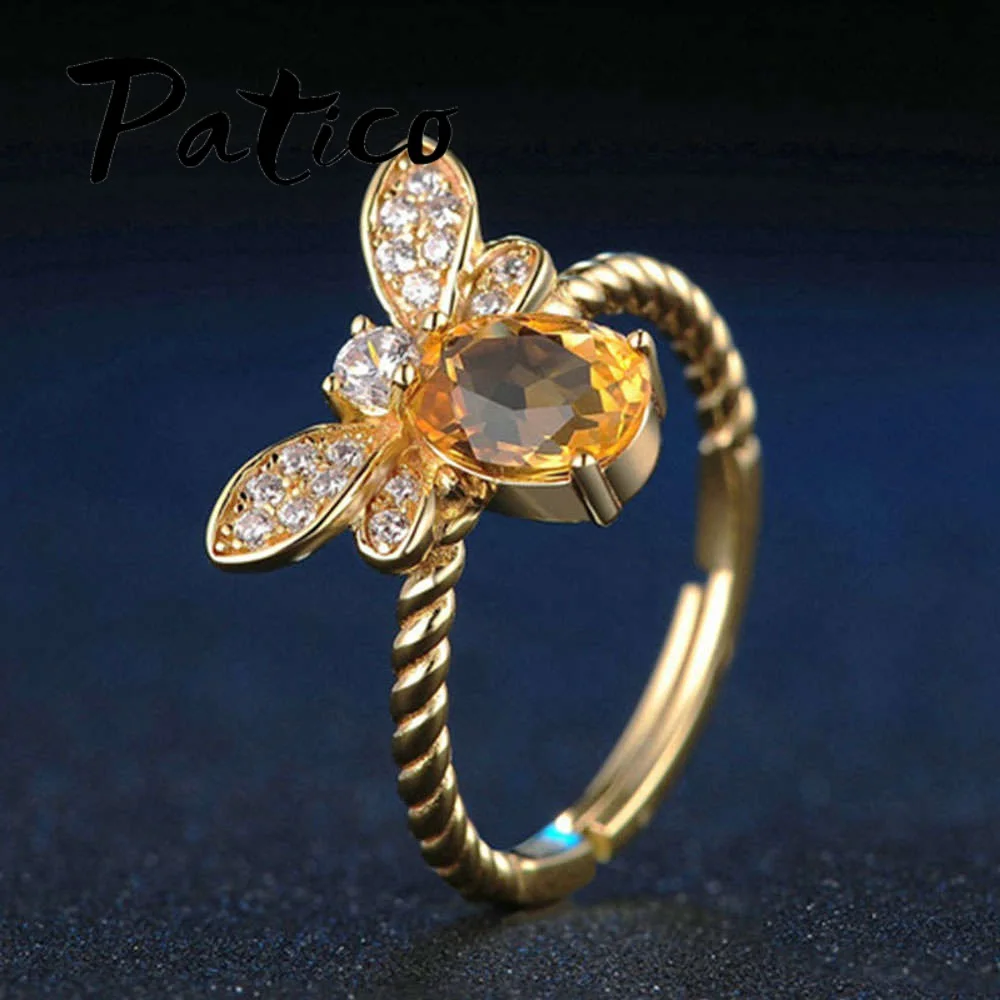 New Fashion Ring Crystal Bee Rings For Women Gold Color Open Adjustable Design Jewelry Gift Knuckle Finger | Украшения и