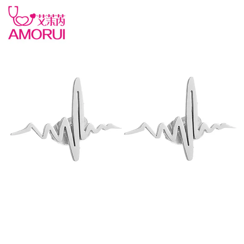 2019 Лидер продаж модные золотые серьги гвоздики в виде ЭКГ нержавеющая сталь