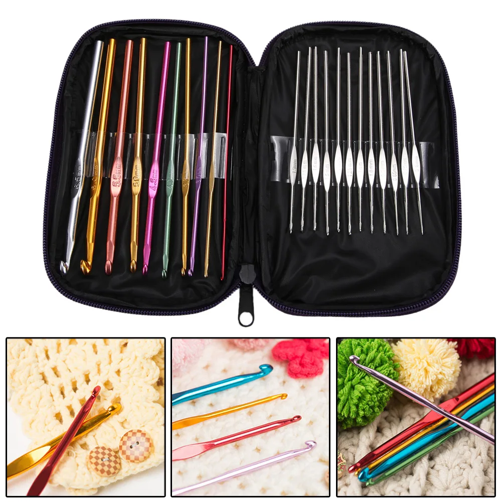 22Pcs Aluminum Crochet Hook Knitting Kit Needles Handle Knit Set Weave Craft Yarn Stitches with | Дом и сад