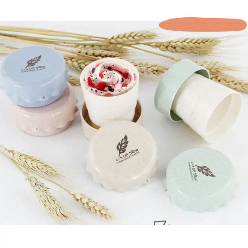 Портативный складной стаканчик с крышкой для кубиков льда Пшеничная солома