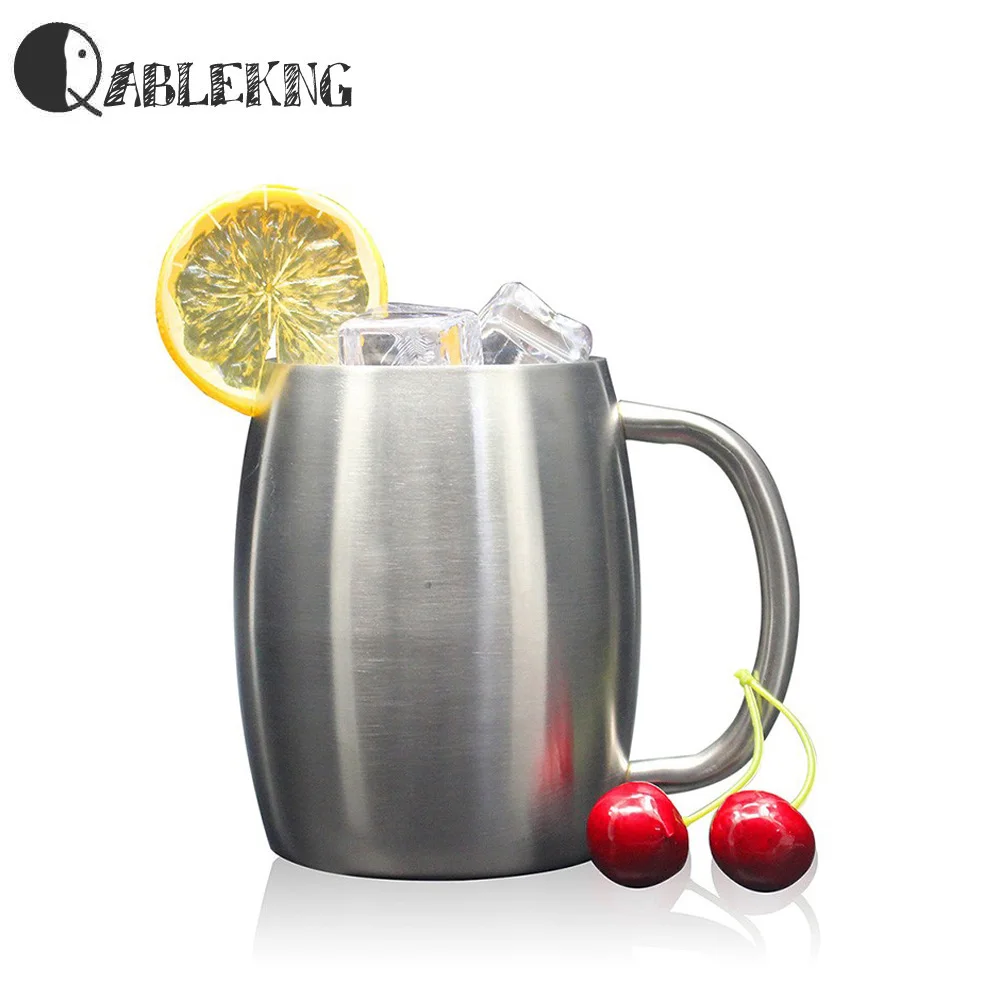 QABLEKNG Classic Stainless Steel Tea Cups Fashion Heat Resistant Coffee Mug Creative Double Wall Beer Mugs Big Tummy Drinkware | Дом и сад