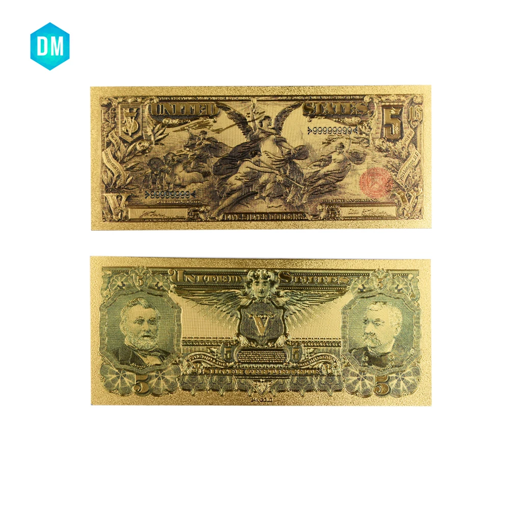 1896 год Красочные золотые банкноты 24k 999 9 Позолоченные деньги США декоративный