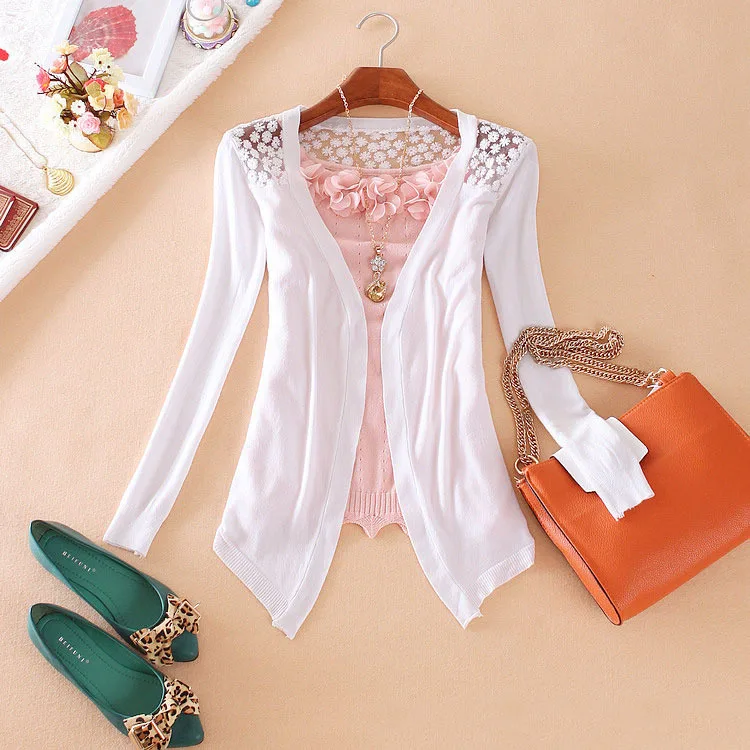 Женские блузки 2018 вязаная кружевная блузка с длинным рукавом женские ажурные