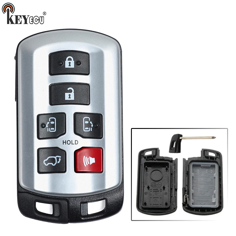 

KEYECU for Toyota Sienna 2011-2020 Replacement Smart Remote Car Key Shell Case Fob 6 Button With Uncut Blade FCC ID: HYQ14ADR