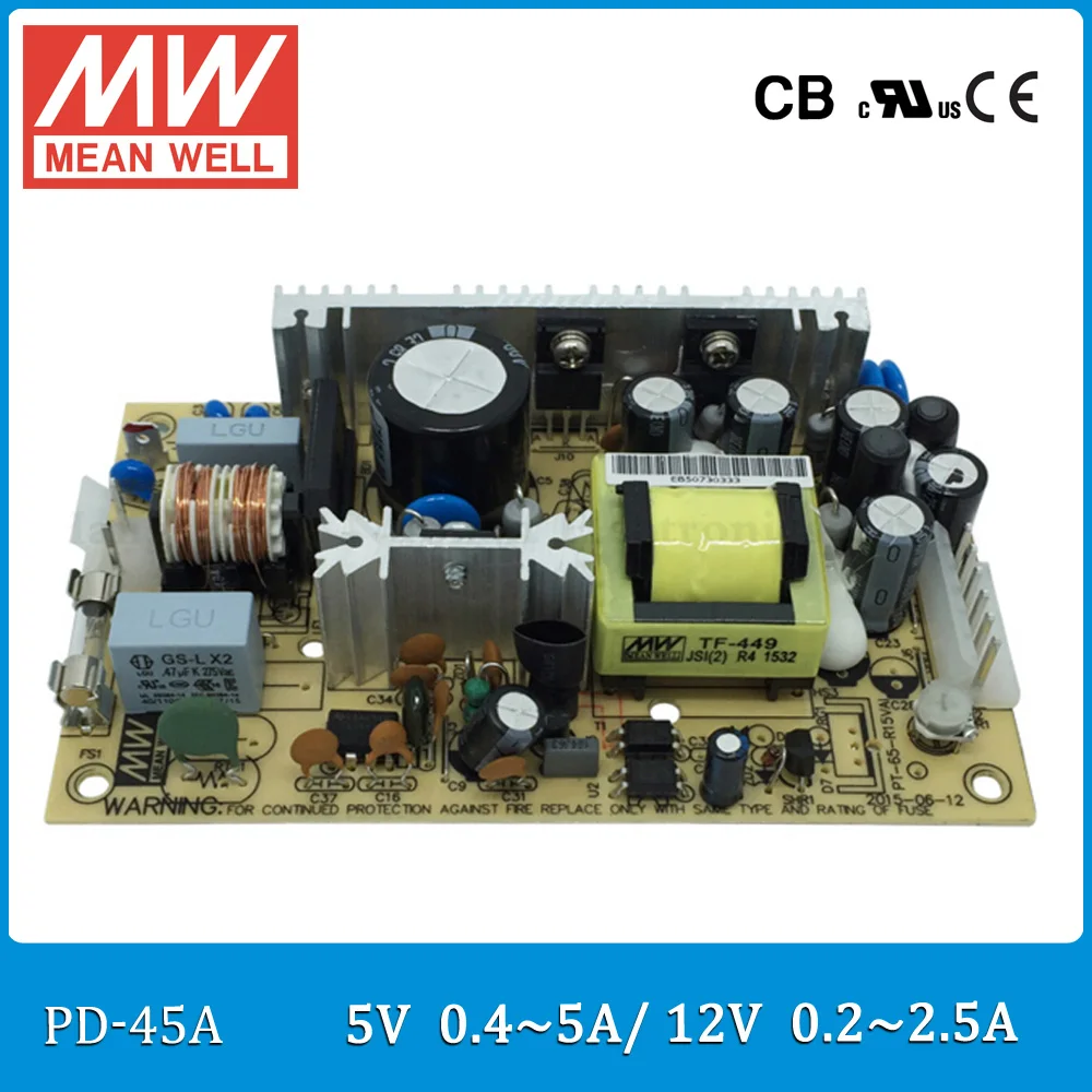 Оригинал MEAN WELL PD 45A 45 Вт Двойной выход 5 в 12 В импульсный источник питания с