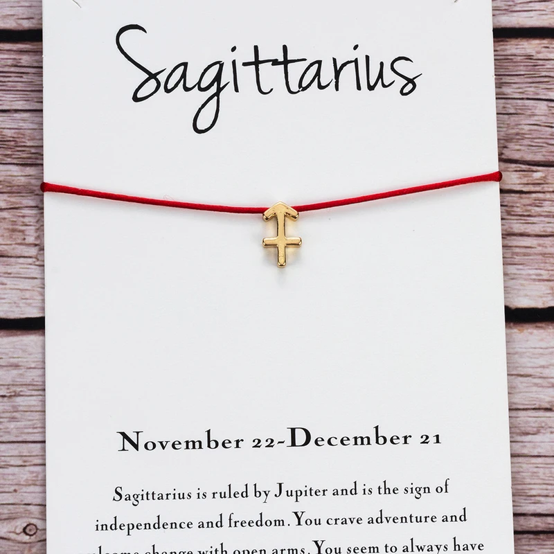 Wish Card Gittarius Созвездие браслет карта для женщин Регулируемая красная веревка
