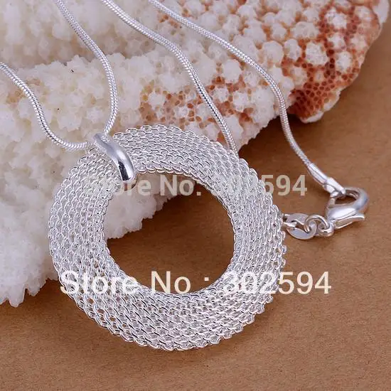 Promotions Free shipping Beautiful fashion Elegant  silver Color Plated  charm round mesh girl pendant pretty Necklace jewelry