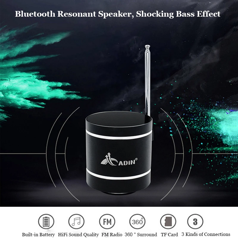 ADIN Mini 15 Вт металлическая Вибрация беспроводной Bluetooth динамик HiFi бас 3D стерео объемный FM радио TF сабвуфер с пультом дистанционного управления