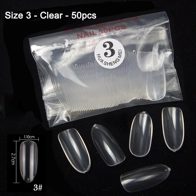 Size 3-Clear-50pcs 50 шт./упак. полный овальные ногти специальный длинный овальный один номер пластины печати накладные ногти украшения натуральные/прозрачные поддельные ногти искусство - Цвет: Size 3-Clear-50pcs