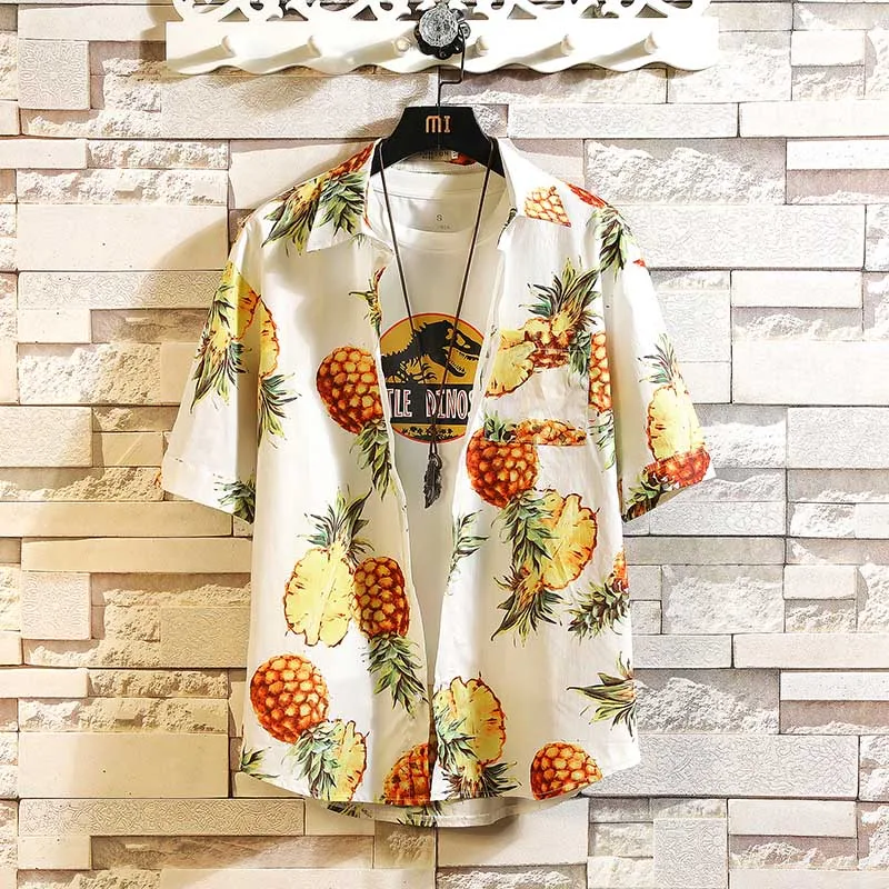 Мужская гавайская рубашка мужская повседневная Camisa Masculina с принтом ананаса