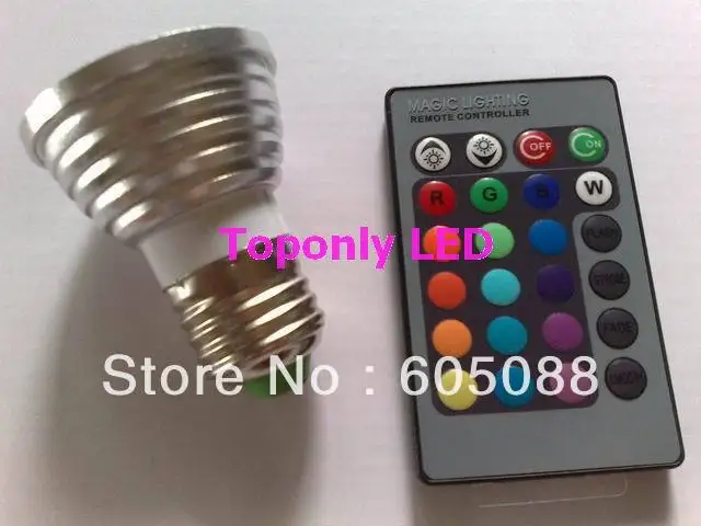 

E27 3 Вт rgb Светодиодная лампа-прожектор AC85-220V + ИК-пульт дистанционного управления с 16 видов цветов сменным типом 200 шт./лот оптовая продажа DHL Б...