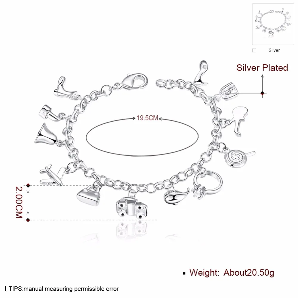 Женский серебристый браслет S373 модный с подвеской бесплатная доставка оптовая