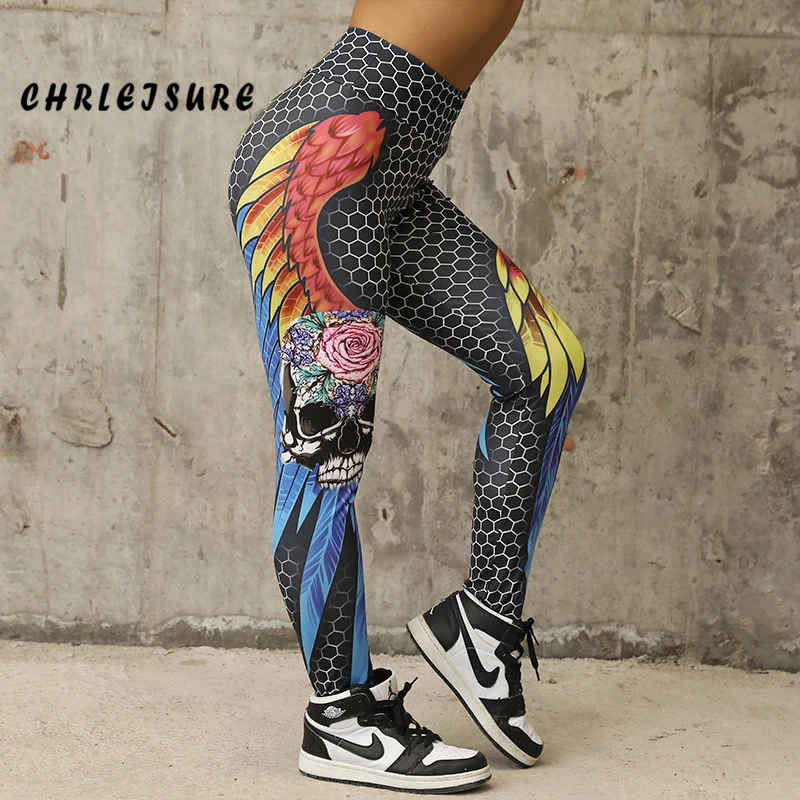 Женские леггинсы с высокой талией CHRLEISURE дышащие Леггинсы пуш ап геометрическим