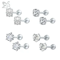 zs 4 shape cubic zirconia stud earrings 8 pcslot heart star earring ear cartilage piercing jewelry for women body jewelry