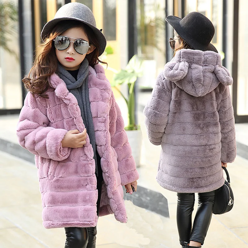 

2018 Autumn Winter Kids Jackets For Girls Children Outerwear Coat Casual Long Girl Coats Faux Fur Jacket BC454