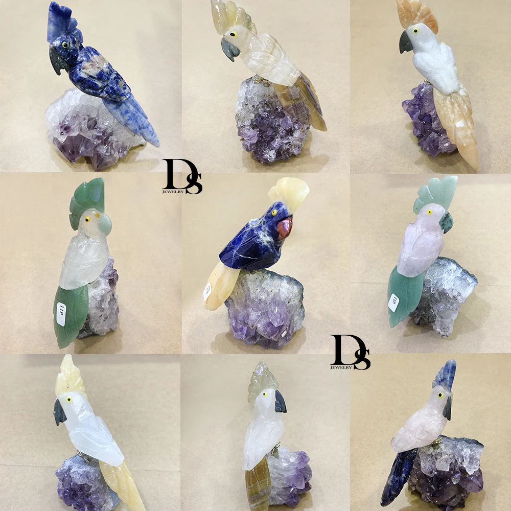 DS натуральный аметист кластер Кварц Хрустальный попугай ручная резная