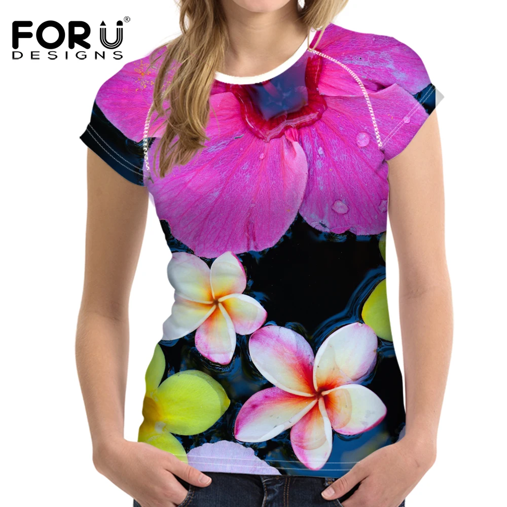 Футболки FORUDESIGNS для женщин пурпурные топы с 3D тюльпаном цветком орхидеей летние