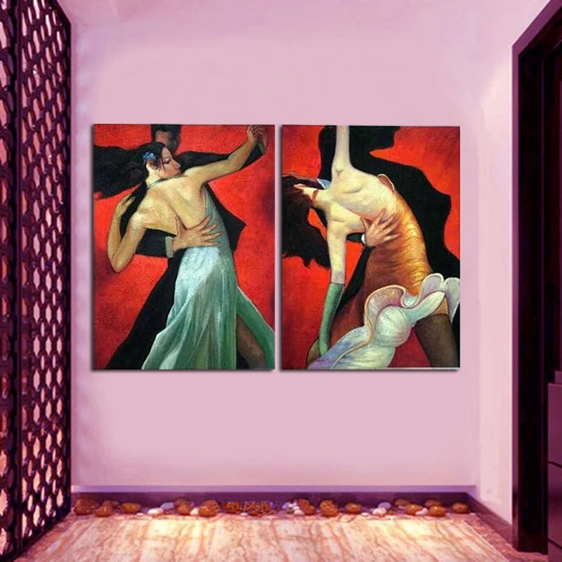 Современная Абстрактная фигурка 100% ручная роспись 2 шт. групповая масляная