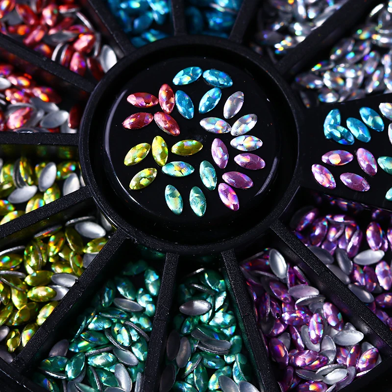 3D украшения для ногтей в колесах маркизные Шпильки лазерная Голография дизайна
