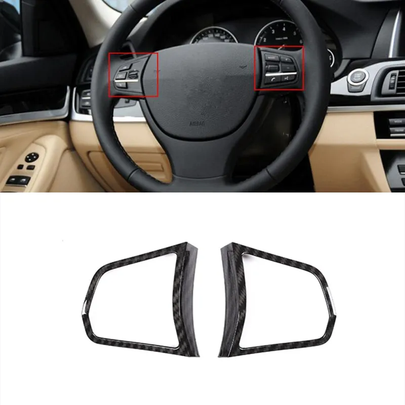 

Steering Wheel Buttons Frame Decoration Cover Trim 2pcs For BMW 5 Series F10 2011-2015 ABS Carbon Fiber Color Car Styling