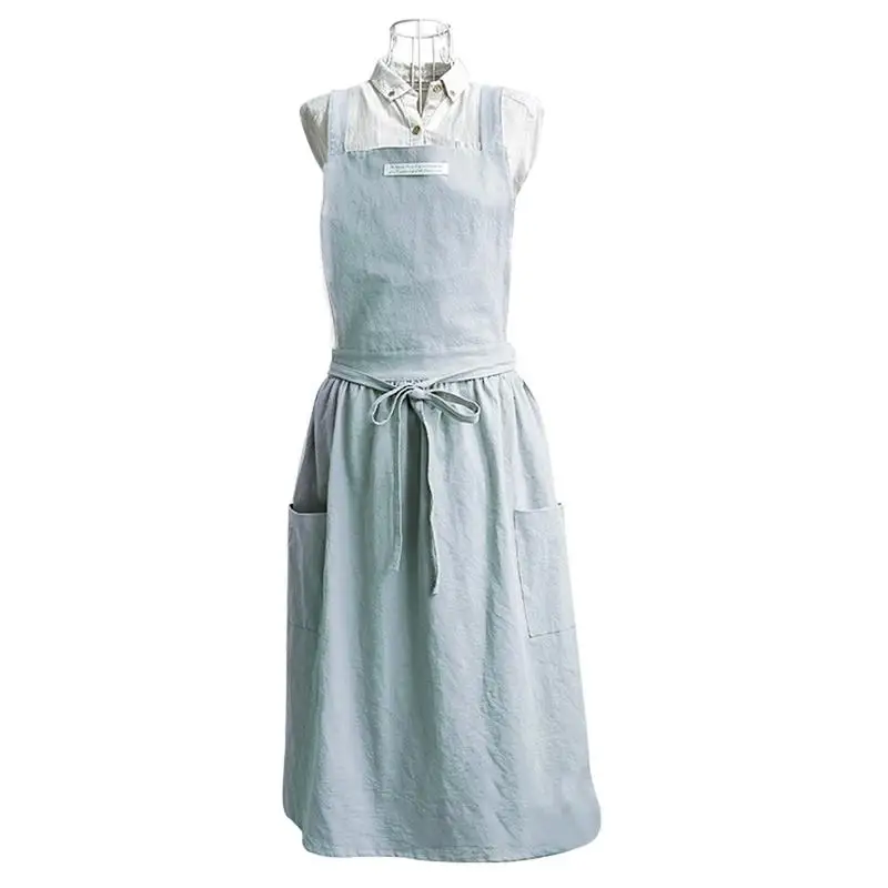 

Nordic Style Women Lady Kitchen Apron Dress Restaurant Coffee Shop Home Kitchen for Cooking Cotton Apron with Pockets
