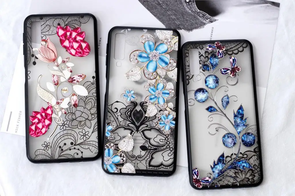 3D Relief Lace Flower Phone Case For Samsung Galaxy A7 2018 cover PC TPU A750 shell |