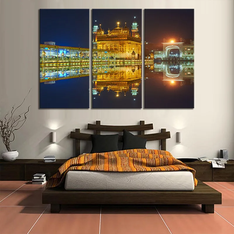 3 Piece Harmandir Sahib Night View Sikhism Religion Culture Art Picture Home Decor Wall Sticker Golden Temple | Дом и сад