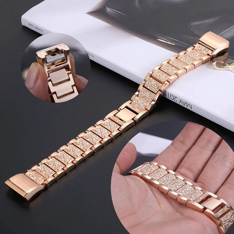 Модный ремешок для часов с кристаллами и бриллиантами Fitbit Charge 2 тремя бусинами из