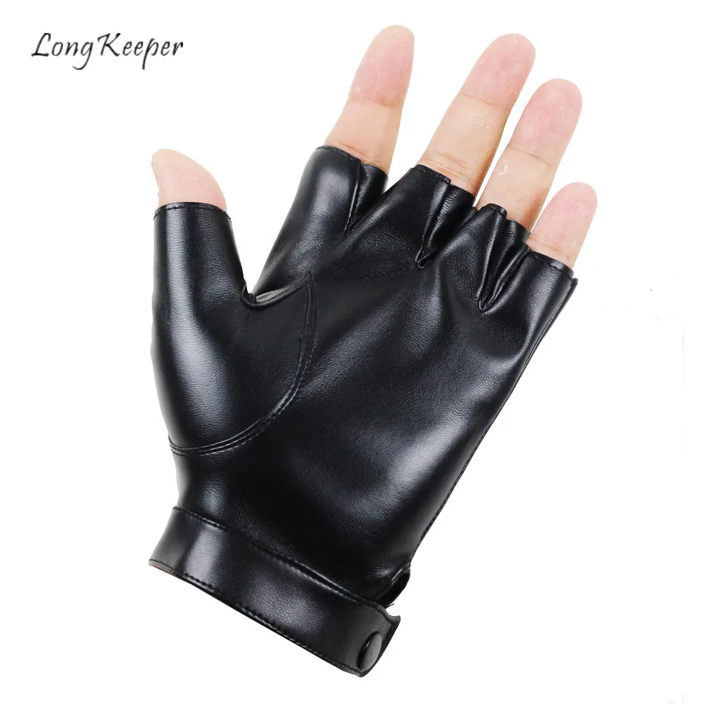 

LongKeeper Fingerless Gloves Men Women PU Leather Half Finger Mitten Luvas Guant Not Slip Outdoor Driving Cycling Sport Cool