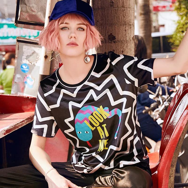 LORDXX печать Ulzzang harajuku футболка Черная vetement femme o образным вырезом Корейская